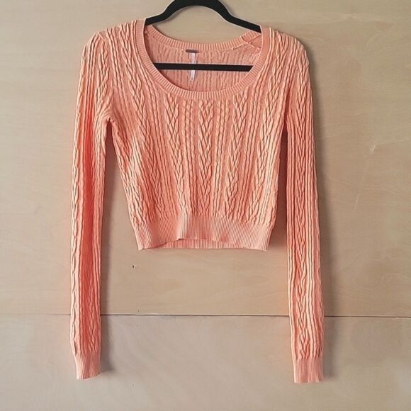 Free People Cable Cropped Knit Sweater Top Wool Coquette CottageCore Feminine XS - Picture 2 of 8